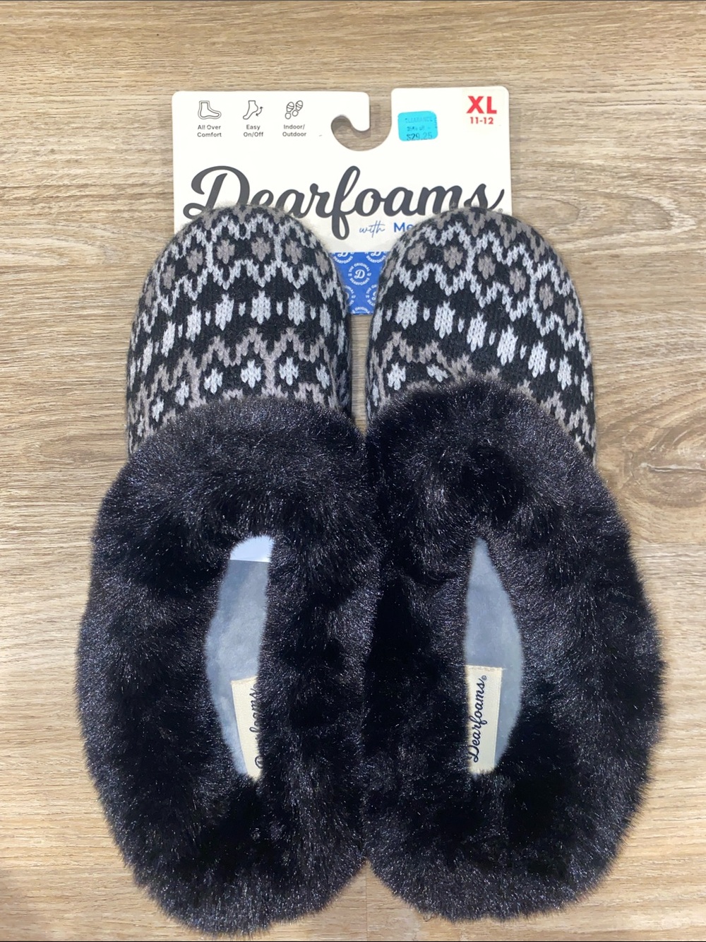 dearfoams Black & Gray Knit Plush Clog Slippers